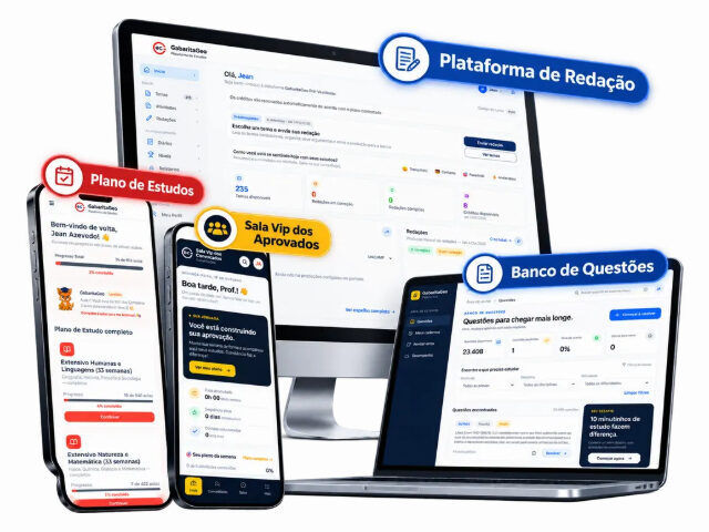 Plataforma GabaritaGeo em notebook, tablet e celular